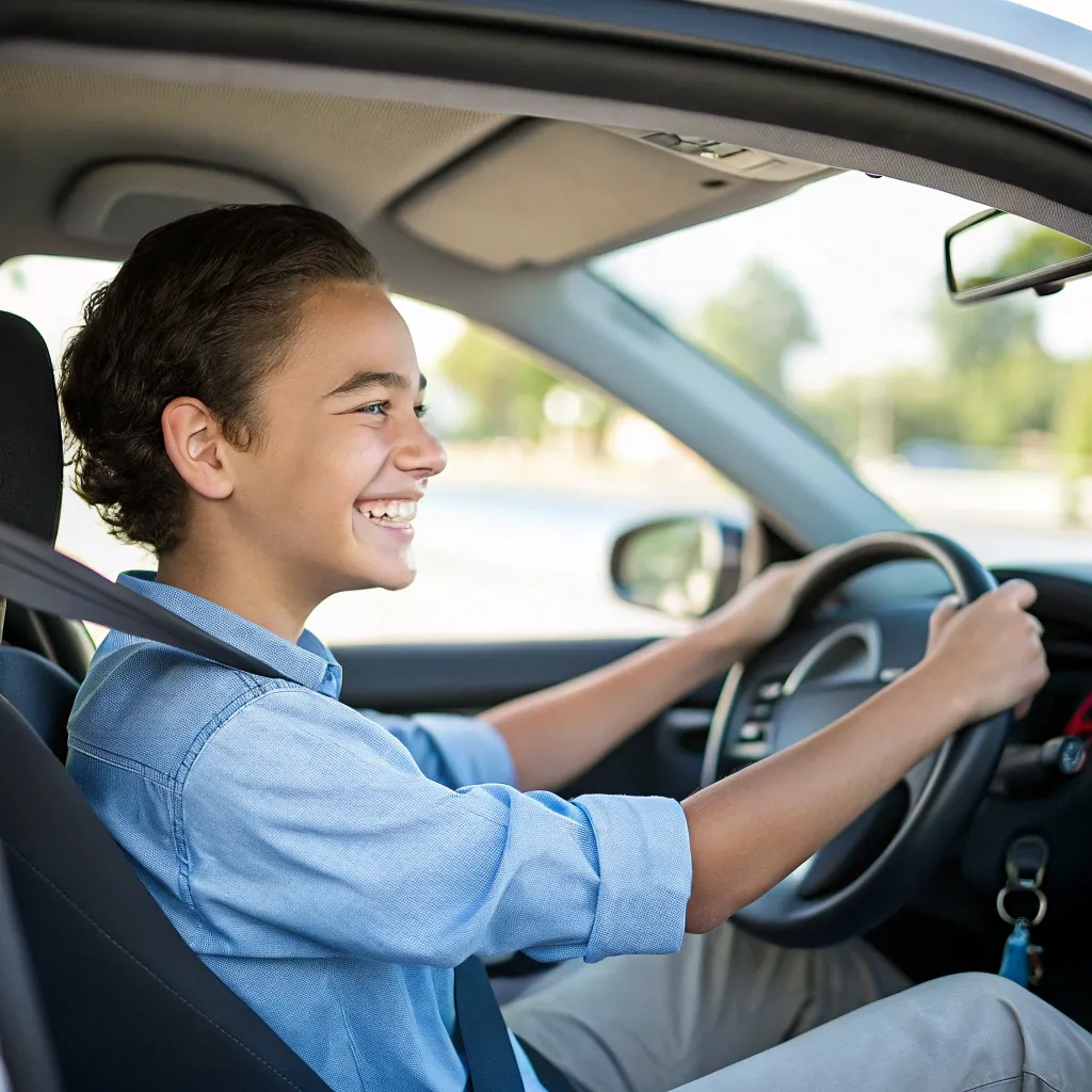 Happy driving student
