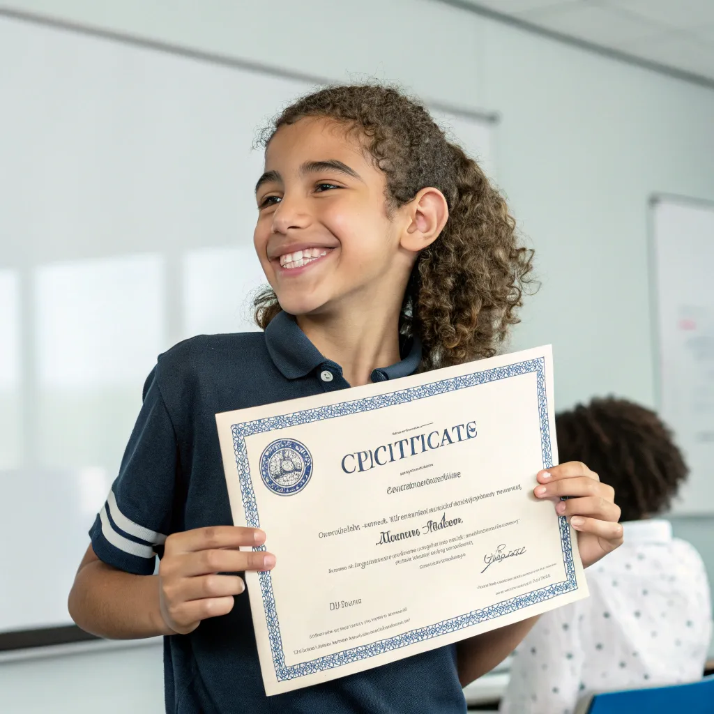 Student holding certificate