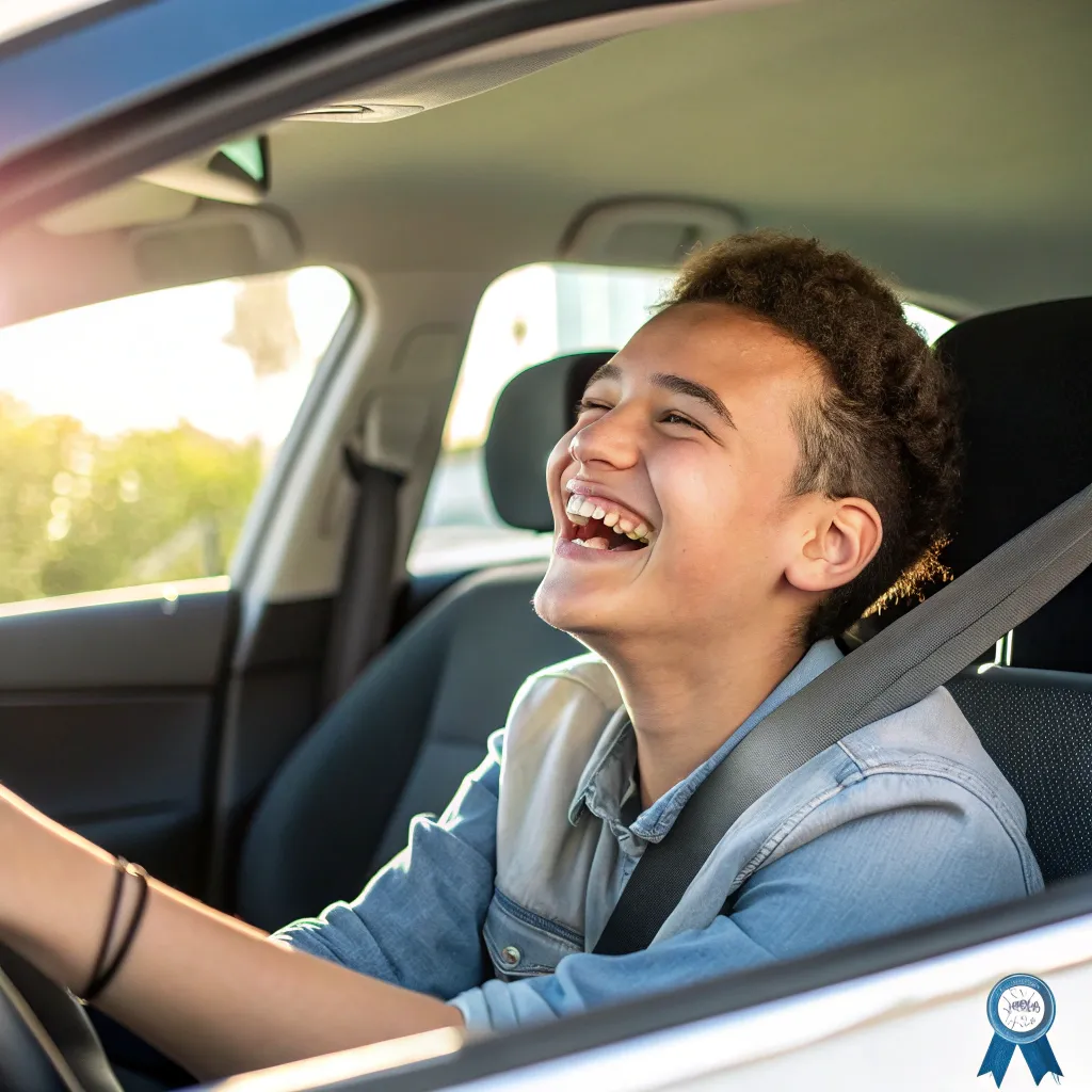 Joyful student after driving lesson